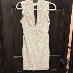 Stretchy Fitted Lace Overlay White Dress Small